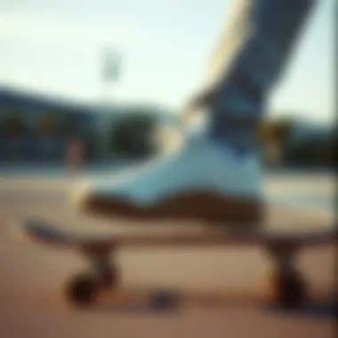 Side profile of Adidas Forum size 14 on skateboard