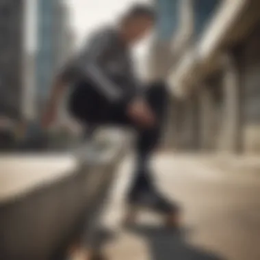 Skateboarder wearing Adidas Trefoil ankle socks in an urban setting