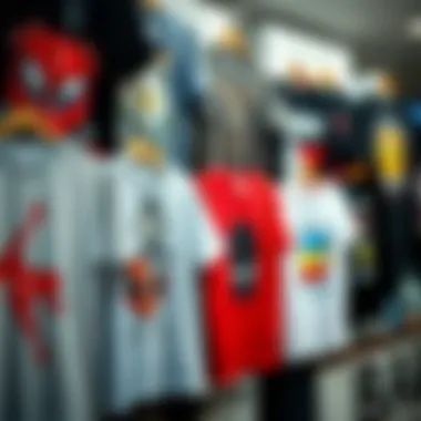 Diverse Selection of Graphic T-Shirts A display of various graphic t-shirts for skate enthusiasts