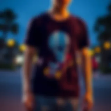 Skateboard Motif Graphic Tee A vibrant graphic t-shirt featuring a skateboard motif