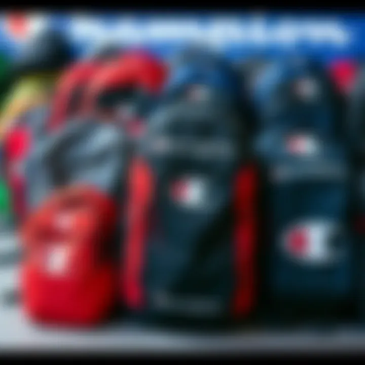 An array of Champion backpacks showcasing different styles and colors