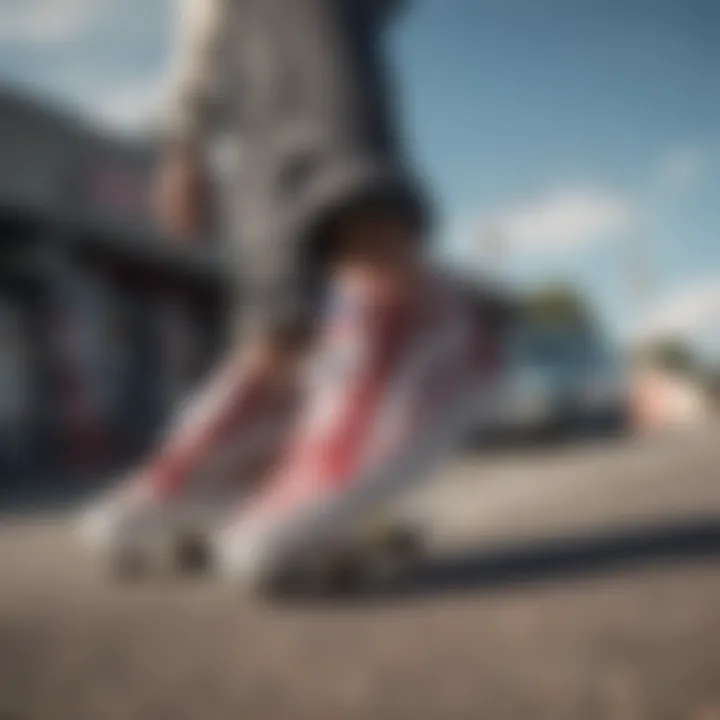 Skateboarder wearing checkered Vans in action