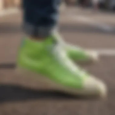 Artistic representation of lime green Adidas shell toes integrated into skate culture