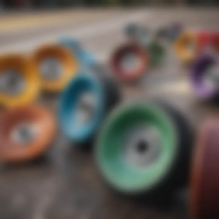 Various skateboard wheels showcasing different materials and colors