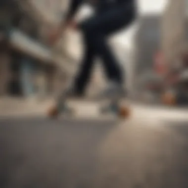 An action shot of a skater performing tricks with high-performance skateboard wheels