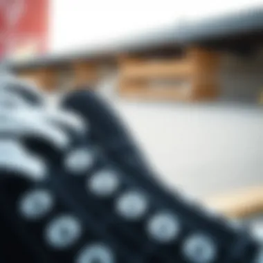 Detailed Look at Black Converse Design Close-up of black Converse All Stars showcasing design details