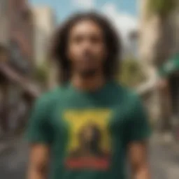 Vibrant Bob Marley graphic tee design showcasing reggae elements