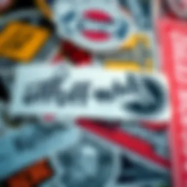 Branding Through Off White Stickers A collection of branded off white stickers representing various skateboarding brands