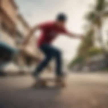 A vibrant scene of a skateboarding community influenced by Carver surfskates