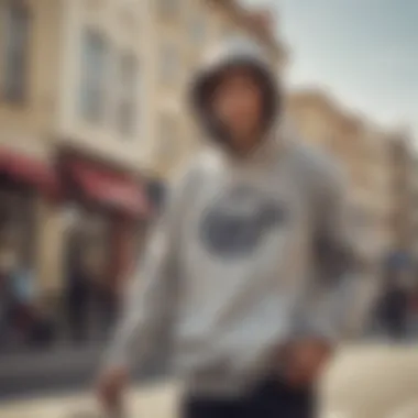 A skateboarder wearing the hoodie, demonstrating its functionality in an active lifestyle