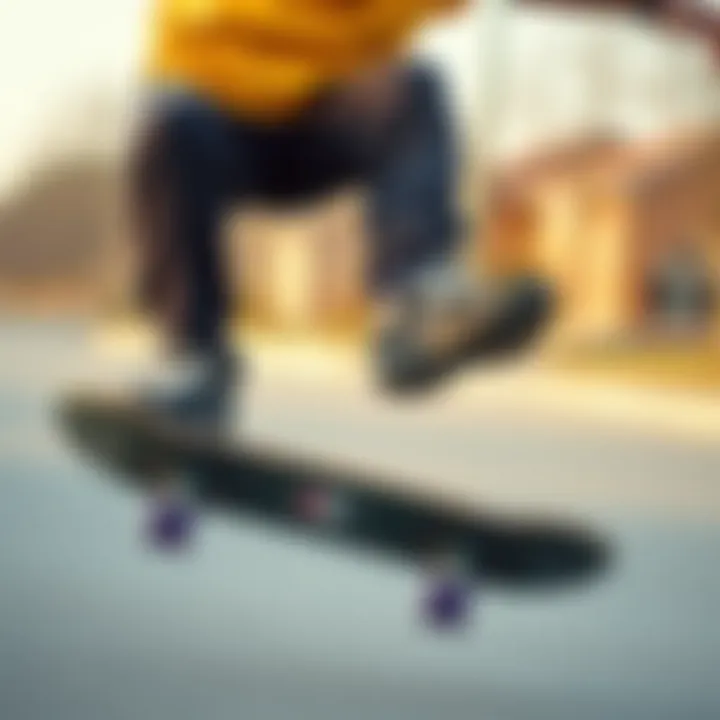 Skateboarder in Action Wearing Champion Sweatpants Skateboarder performing tricks while wearing Champion sweatpants