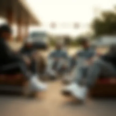 Skateboarders Relaxing in Champion Sweatpants Group of skateboarders relaxing in Champion lightweight sweatpants