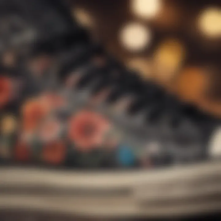 Close-up of floral patterns on Converse