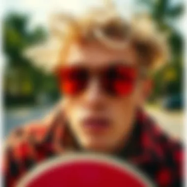 Vibrant sunglasses reflecting skateboarding culture