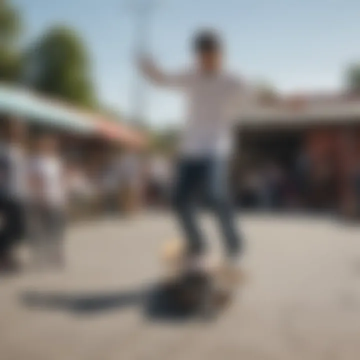 A vibrant community event held outside a garage skateshop