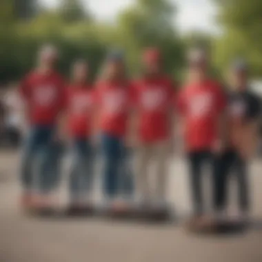 Group of skaters displaying community spirit wearing Strawberry Vans