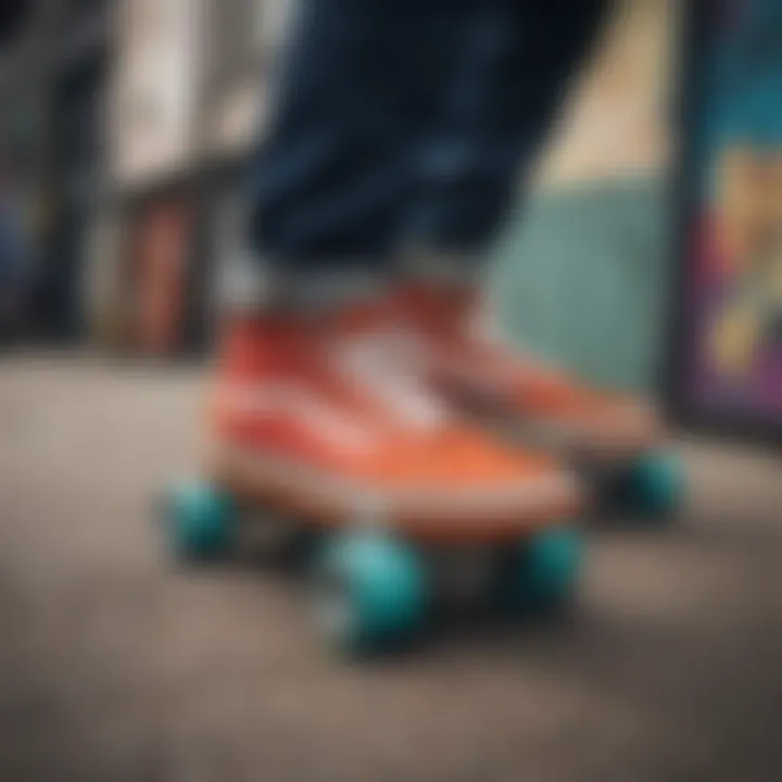 Vibrant skateboard scene featuring colorful platform vans