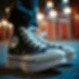Close-up view of Converse high top platform sneakers showcasing the unique design elements