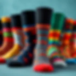A vibrant array of crazy socks displayed together.