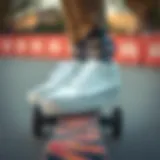 Classic White Vans on Skateboard A classic pair of white Vans sneakers on a skateboard deck