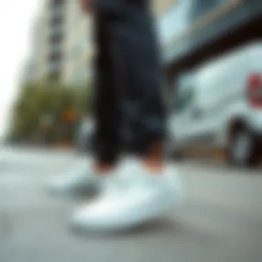White Vans in Urban Fashion A street fashion ensemble featuring white Vans in an urban setting
