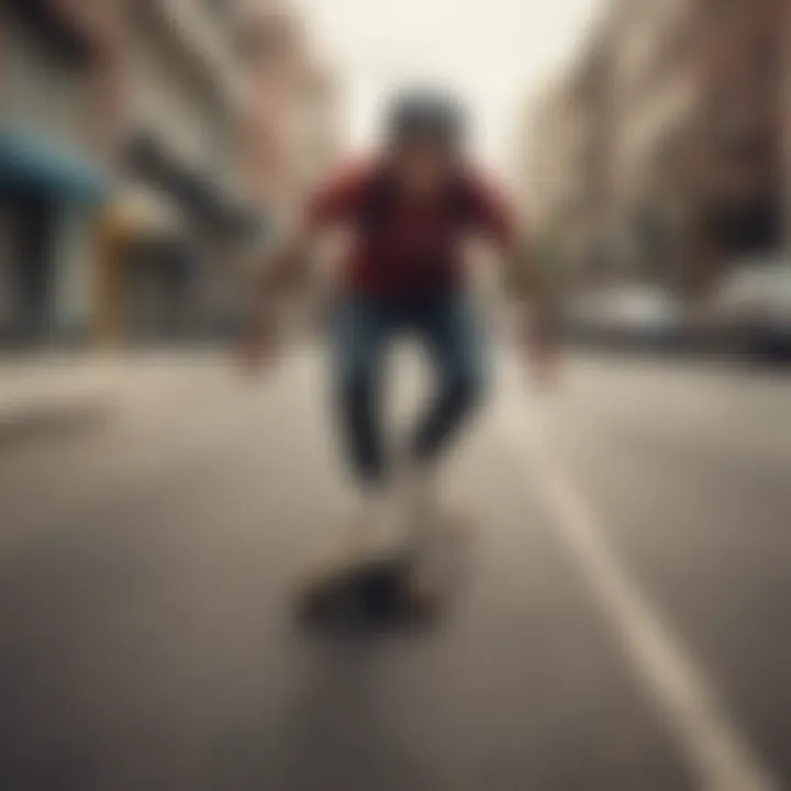 Rider maneuvering a longboard in an urban environment