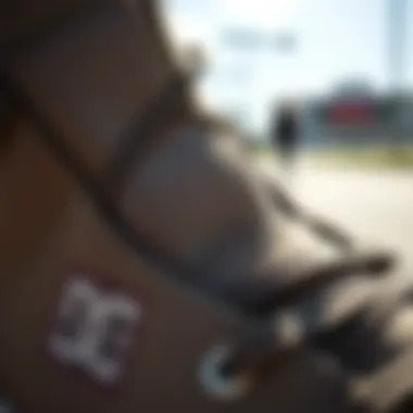 Material Quality and Craftsmanship Close-up of the intricate stitching and material of DC Manual High Tops