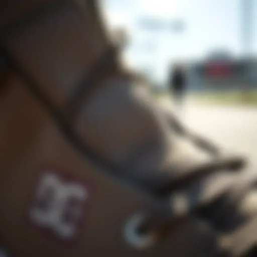 Material Quality and Craftsmanship Close-up of the intricate stitching and material of DC Manual High Tops