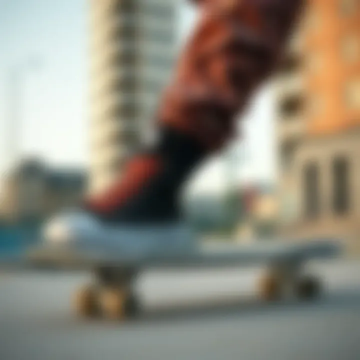 Skateboarding Culture: A Dynamic Setting DC Manual High Tops showcased in an urban skatepark setting