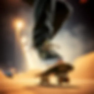 Skater Showcasing Performance with Skate Shoes Skater performing a trick while wearing skate shoes