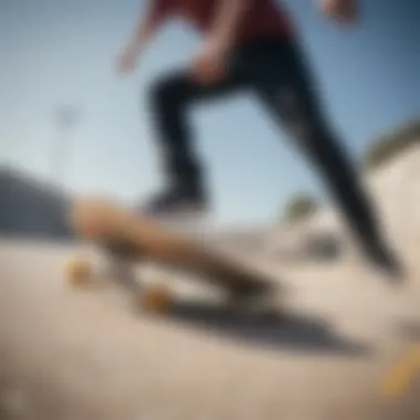 A skateboard being tested on a ramp, highlighting its performance features.