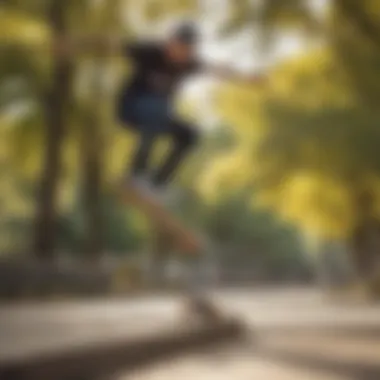 A skateboarder performing tricks in a park