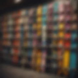 Variety of skateboards displayed on a colorful wall