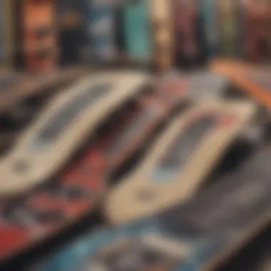 Close-up of price tags on different skateboards in a store
