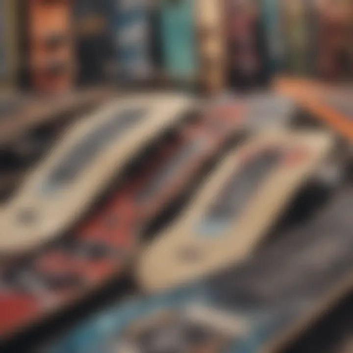 Close-up of price tags on different skateboards in a store