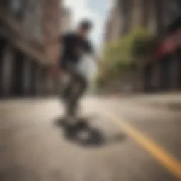 A skateboarder carving through an urban landscape, capturing the essence of freedom