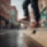 Showcasing Emerica skate shoes on a vibrant urban backdrop