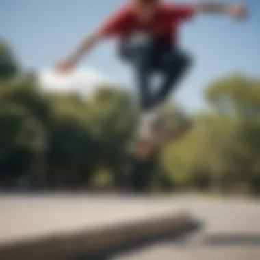 Skater performing tricks using Enjoi skateboard wheels in a park