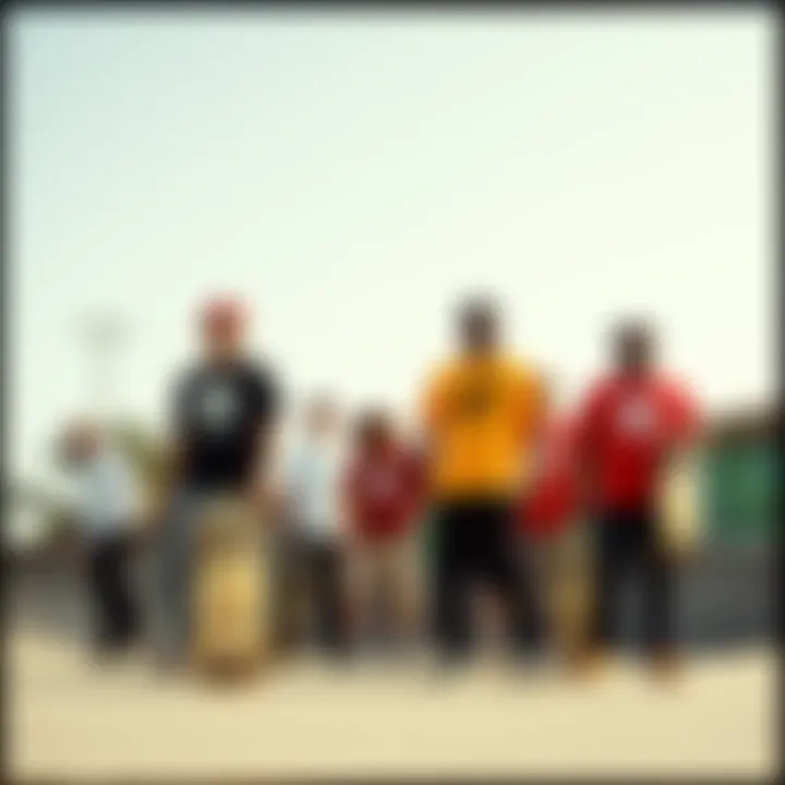 Unity in Motion Group of Enjoi team skaters at a skate park