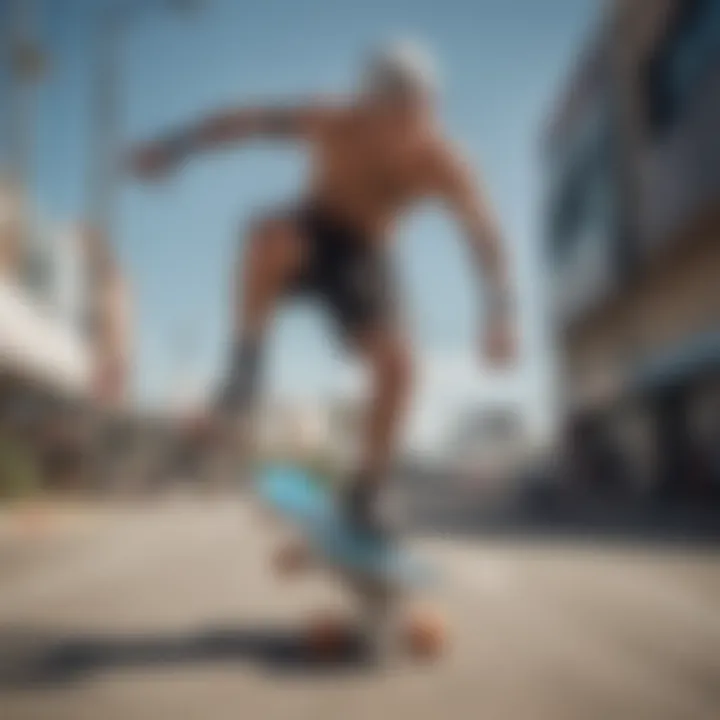 Skateboarder wearing Ethika Mid Boxers on a skateboard