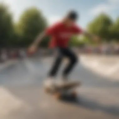 Dynamic Skateboarding Community A vibrant skateboard park filled with diverse skaters