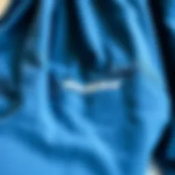A close-up of blue Dickies showcasing their durable fabric and unique stitching.