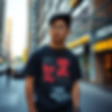 Urban Style Featuring Aesthetic T-Shirt Stylish individual wearing an aesthetic t-shirt in an urban setting