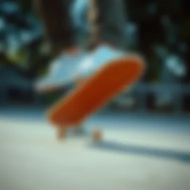 White Vans in Action: The Skater's Choice Skateboarder performing tricks while wearing white Vans with brown soles