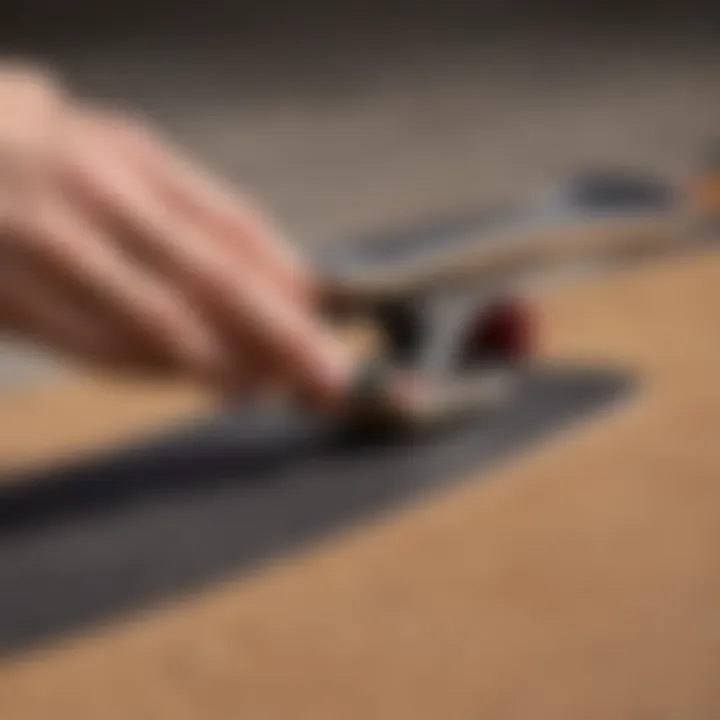 Demonstration of applying grip tape to a skateboard deck