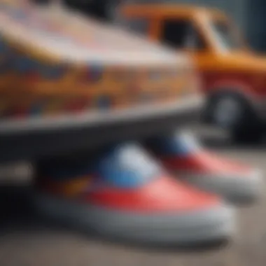 Close-up of the unique design details of primary colored Vans