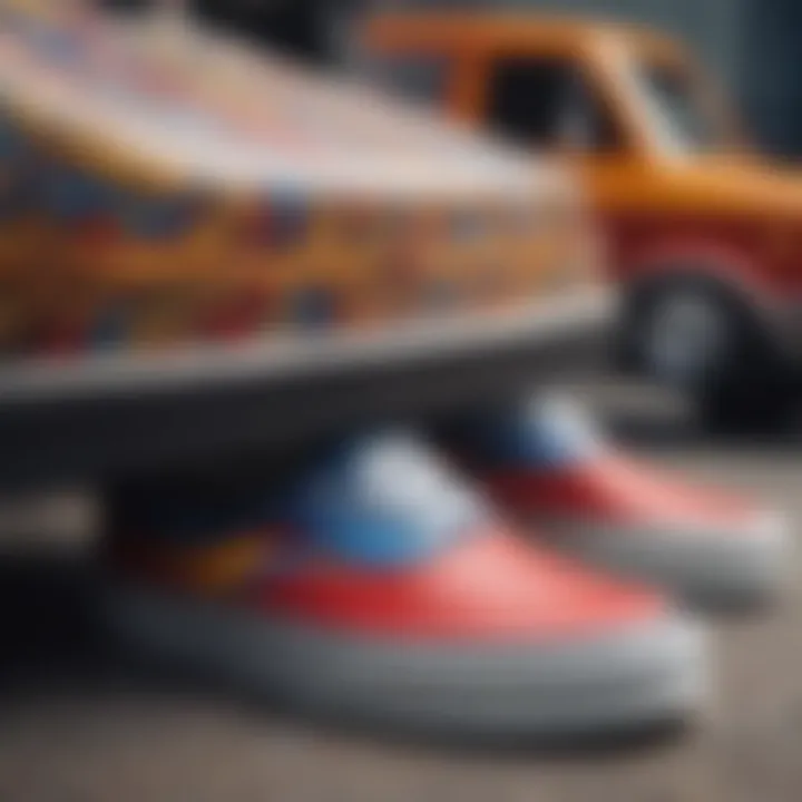 Close-up of the unique design details of primary colored Vans