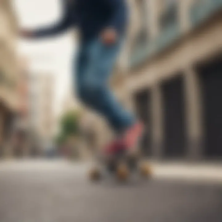 A skateboarder performing a trick while wearing primary colored Vans