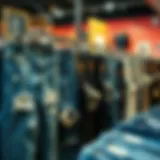 Trendy Ripped Jeans Collection Fashionable ripped jeans displayed on a stylish rack