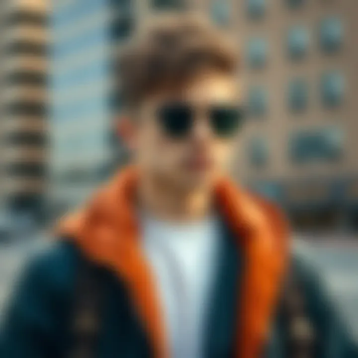 Urban Style with Ray-Ban Sunglasses A stylish individual wearing black round Ray-Ban sunglasses against an urban backdrop, capturing a trendy aesthetic.
